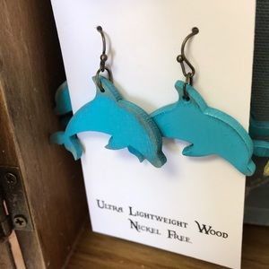 Ultra lightweight wood dolphin earrings